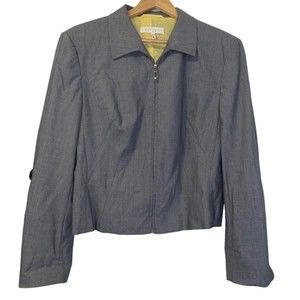 EUC Escada Gray Silk Wool Blend Zip Up Blazer Jacket Size 10